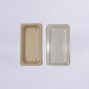Bagasse Sushi Bagasse Easy Green Natural Rectangle Biodegradable Disposable Sugar Cane Bagasse Sushi Pulp Food Container/box/tray With Lid