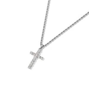 Collier en acier inoxydable avec croix et diamant, chaîne de clavicule pour femmes et hommes, style classique - Product Image 2
