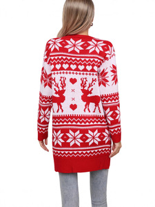 <span class=keywords><strong>Pull</strong></span> en tricot Cardigan long d'hiver décontracté pour femmes avec manteau brodé <span class=keywords><strong>de</strong></span> flocon <span class=keywords><strong>de</strong></span> neige <span class=keywords><strong>de</strong></span> renne <span class=keywords><strong>de</strong></span> vacances Position du logo avant - Product Image 4