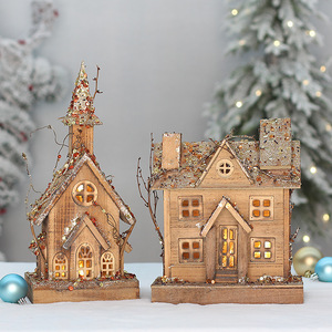 Décoration de Noël en bois lumineuse, petite taille, ornement de bureau avec détails pailletés, arrangement de scène - Product Image 3