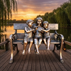 Estatua <span class=keywords><strong>de</strong></span> Bronce <span class=keywords><strong>de</strong></span> Niños en un Banco a Tamaño Real - 'Amigos <span class=keywords><strong>de</strong></span> la <span class=keywords><strong>Infancia</strong></span>' Escultura Grande <span class=keywords><strong>de</strong></span> Bronce para Jardín - Product Image 2