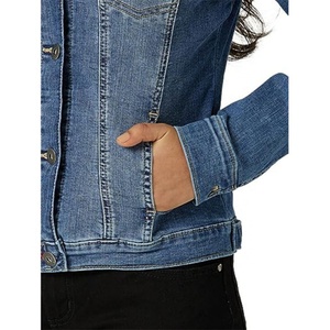 Chaqueta Vaquera de Mezclilla Elástica Personalizada al por Mayor para Mujer, Chaqueta de Mezclilla Azul de Algodón para Invierno, Tops de Mezclilla Lisos para Mujer - Product Image 3