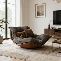 Fauteuil d'appoint ergonomique moderne pour salon, base en bois massif, tissu rembourré confortable