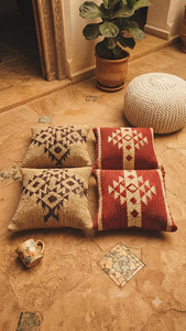 Housse de coussin artisanale style sud-ouest, motif géométrique losanges tribaux, rouge rouille, beige, gris, mélange de coton, décoration bohème pour la maison - Product Image 6