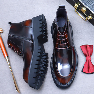 Bottes Martin en cuir de marque haut de gamme pour hommes, à semelle épaisse, élégantes et polyvalentes, en cuir véritable, avec talon haut - Product Image 3