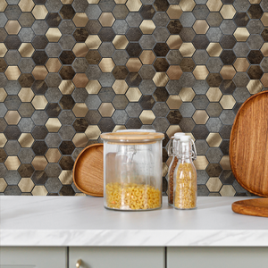 Pronto <span class=keywords><strong>per</strong></span> la spedizione in alluminio metallo e PVC pietra autoadesiva mattonelle di mosaico Stick sulla <span class=keywords><strong>cucina</strong></span> Backsplash pannello a parete - Product Image 4