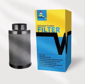 Hydroponics silver 38mm 6inch 445mm Height activated carbon ventilation exhaust air filter