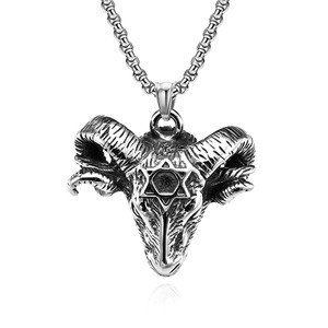 Cross-border yunnique niche personalized pentagram devil goat titanium steel necklace retro <b>style</b> Satan goat <b>head</b> p - Product Image 5