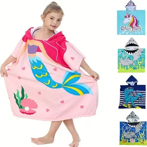 Children's Hooded Cape Bath Towel Dinosaur Soft Absorbent Cartoon Bathrobe Microfiber Digital Printed Beach Towel