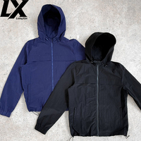 Veste coupe-vent en nylon léger noir à fermeture éclair intégrale avec logo personnalisé OEM, veste courte en ripstop