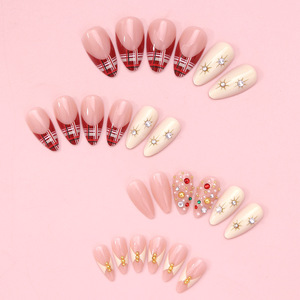 <span class=keywords><strong>Uñas</strong></span> Postizas <span class=keywords><strong>de</strong></span> Lujo para Navidad, 24 Piezas, Diseño a Cuadros Rojos, Estilo Francés, con Múltiples Diamantes Brillantes, <span class=keywords><strong>de</strong></span> Larga Duración, Cobertura Completa, Acrílicas - Product Image 4