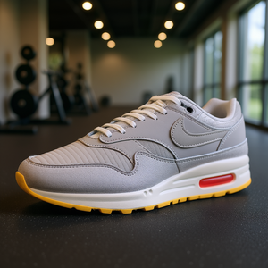 ไนกี้แอร์แม็กซ์ 1 พร์มรองเท้าออกกำลังกายสำหรับผู้ชายสีเทาสีขาวหนังกลับเทียมตาข่ายพื้นรองเท้ายางสปริง EVA รองพื้นกลาง - Product Image 2