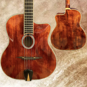 <span class=keywords><strong>Guitare</strong></span> acoustique gypsy artisanale Yunzhi de 16 pouces, corps creux en érable flammé, couleur originale, table en épicéa, finition ébène, micros H-S-S - Product Image 1