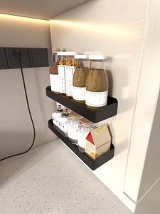Metal Punch-Free Wall-Mounted Double Tier Magnetic Multi-Functional Kitchen Organizer <strong>Spice</strong> Storage <strong>Rack</strong> Minimalist Style <strong>for</strong> - Product Image 2