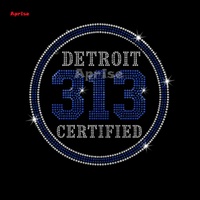 Transfert de strass personnalisé Detroit 313 Motor City, motif cristal brillant à presser à chaud pour T-shirts de mode féminine