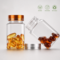 Bouteille vide en PET de 100 ml pour vitamines avec bouchon à vis en aluminium, pot à vitamines, pot à pilules, flacon à capsules, pot carré pour compléments alimentaires, pot en PET