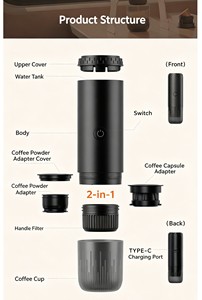 Machine à café portable électrique USB 2-en-1 avec logo personnalisé, 100 ml, 19 bars, auto-chauffante, pour <span class=keywords><strong>capsules</strong></span> et expresso - Product Image 6
