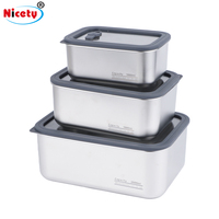 Boîte à bento rectangulaire en acier inoxydable 304, étanche, personnalisable en gros, avec couvercle en verre, pour le stockage dans la cuisine
