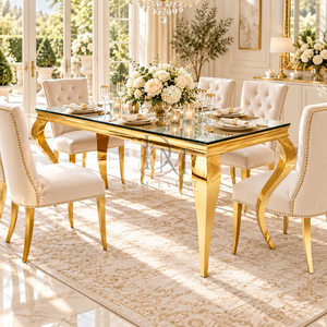 High End Gold Stainless Steel Banquet <b>Table</b> <b>Mirror</b> Glass <b>Top</b> Curved Legs Luxury Wedding Event Wholesale Supplier - Product Image 2