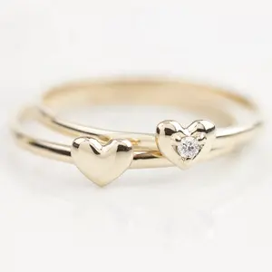 간단한 하트 모양의 숙녀 손가락 금 반지 디자인 스털링 실버 보석 액세서리 심장 반지
