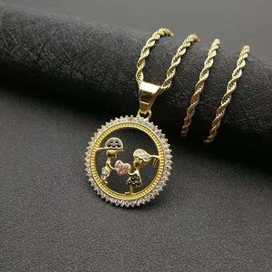 Lovers Round Pendant <b>Necklace</b> Stainless Steel Gold Plated With Colored Diamonds Gift For Couples - Product Image 1