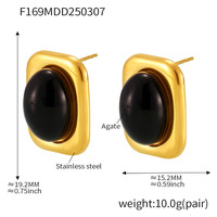 Ensemble de bijoux punk pour femme en onyx noir naturel, comprenant boucles d'oreilles, collier et bague, en acier inoxydable plaqué or 18 carats, géométrique, tendance, idéal pour les fêtes