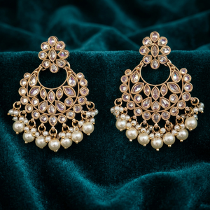 Artificial Fashion Jewellery Wholesalers India Brass Antique <b>Moon</b> Pearl Earring Gold Plating for Anniversary Model 231394 - Product Image 1