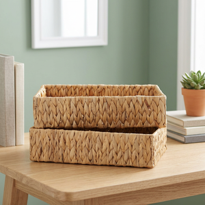 Panier de rangement rectangulaire en jacinthe d'eau, tissé, pour tiroir, jouets, collations, armoire, usage domestique - Product Image 2