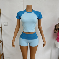 Ensemble 2 pièces d'été 2026 pour femme, couleur unie, logo personnalisable, design respirant, style mignon, nœud large, ensembles courts, OEM ODM