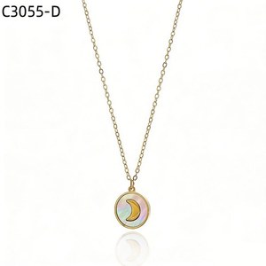 Amy Amy Moon Pendant Necklace Stainless Steel <b>Silver</b> Plated Shell Inlay Minimalist Women's Everyday Jewelry Gift - Product Image 2