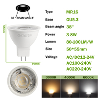 Foco LED MR16 al por mayor, lámpara de foco de 3-8W de 120/38 grados, luz LED de 3000K-6000K para interior, aprobado ERP2.0 CE ROHS