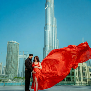 Luxurious Dubai Flying Dress Photoshoot Satin Long Train Maternity Gown For Pregnant Women <b>Red</b> <b>Silk</b> Flying Dress For Women - Product Image 1