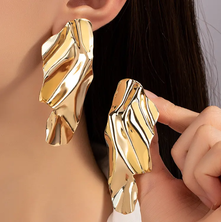 Boucles d'oreilles vintage géométriques irrégulières en métal pour femmes, grandes boucles d'oreilles mode, bijoux cadeau, accessoires couleur or