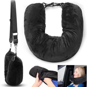 Almohada de viaje en forma de U, soporte suave de felpa para el cuello, para dormir en coche y avión, con correa de transporte, diseño compacto - Product Image 1