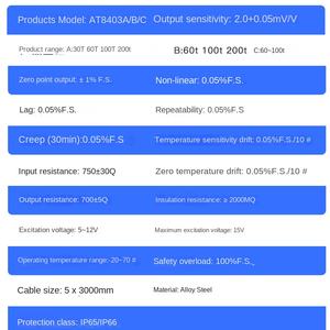 خلية قياس الحمل من نوع Ouluda AT8403 لقياس القوة، مستشعر قياس 10 طن لاختبار الدفع والسحب، وحدة وزن 20-100 طن - Product Image 4