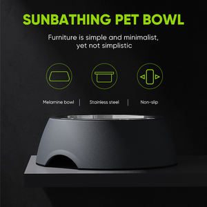 Bol en mélamine gris antidérapant durable avec insert en acier inoxydable, taille S, bol d'alimentation pour animaux de compagnie, bols et mangeoires pour animaux de compagnie de qualité supérieure - Product Image 2