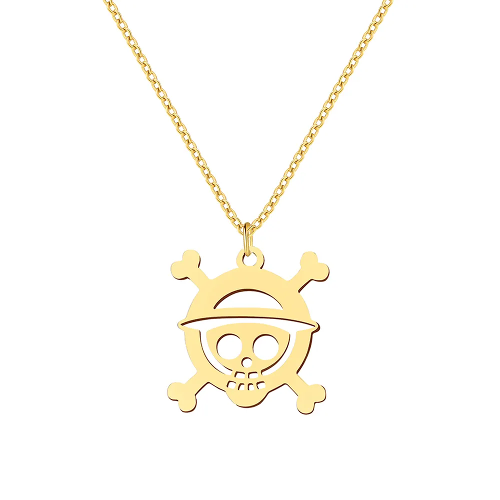 Colliers en acier inoxydable 18k or squelette Pirate Halloween pendentif collier chaîne collier pour femmes bijoux amis meilleurs cadeaux