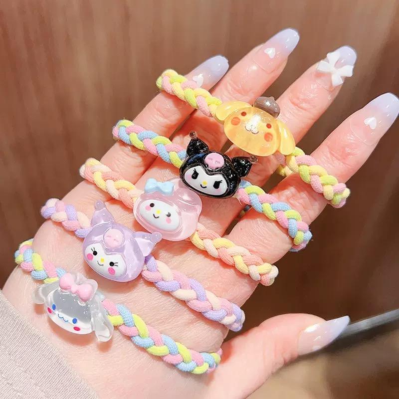 H00014 Wholesale Cute Anime Kuromi Cinnamoroll Hair Ties Nylon Elastic Resin Hair Bands for Girls Kids Cartoon Hair Accessories
