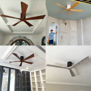 <strong>Best</strong> Smart Home WIFI TUYA <strong>Reversible</strong> DC Motor LED Ventilador 5 Solid Wood Blades Premounted Low Profile Flush Mount <strong>Ceiling</strong> <strong>Fan</strong> - Product Image 2