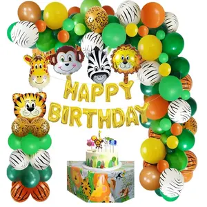 Juego de globos decorativos de látex para fiesta de cumpleaños, set de globos de papel de aluminio con diseño de jirafa y León, con temática animal