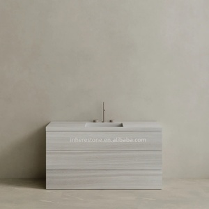 Tiroirs <span class=keywords><strong>de</strong></span> rangement compacts à un évier en marbre blanc Calacatta autoportants minimalistes pour salles <span class=keywords><strong>de</strong></span> bains d'appartements scandinaves - Product Image 5