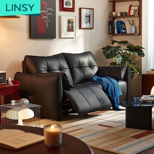 Divano Reclinabile in Pelle a Tre Posti con Angolo Quadrato, Gambe in Legno, Design Moderno, Cuscini Imbottiti in Spugna, Nero, per Hotel/Villa, Soggiorno - Product Image 2