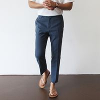 Nouveau Pantalon de Costume Décontracté et Ample pour Homme, Sept-Huitièmes, Couleur Unie, Micro-Élastique, Respirant, Grande Taille, Coupe Droite
