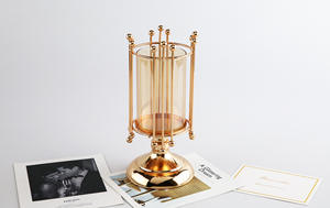Geometric Gold Pillar Metal <strong>Candle</strong> Stand Decorative <strong>Candle</strong> <strong>Lantern</strong> with Removable Glass Cover - Product Image 5