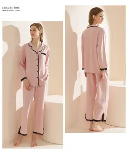 2023 Prix d'usine pas cher Printemps Nouveau pyjama élégant en dentelle à manches longues tricoté en modal pour femmes