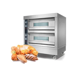 Mesin roti listrik, tiga dek 6 nampan Oven panggang dengan batu Gas Pizza Deck Oven Stainless Steel peralatan memanggang roti