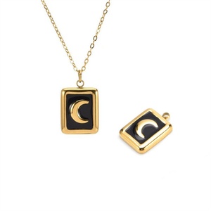 Wholesale Dainty Enamel Jewelry Gold Plated Stainless Steel Geometric Cherry Portrait Moon Enamel Pendant Women <b>Necklace</b> - Product Image 2