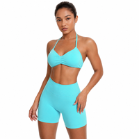 Set Yoga Warna Solid Baru, Bra Yoga, Celana Pendek Olahraga Pinggang Tinggi Model Peach Hip, Halter Cantik di Bagian Belakang, Ringan dan Bernapas