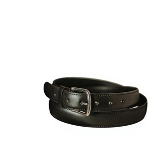 Black Genuine Leather <b>Belt</b> Men Formal Pin <b>Buckle</b> Rectangular <b>Silver</b> <b>Buckle</b> Durable Solid Color Style - Product Image 5