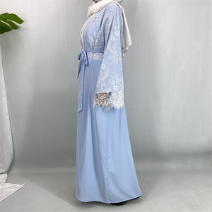 Abaya Sharut OEM/ODM Dubaï pour le Ramadan et l'Aïd, robe islamique pour femmes musulmanes, kimono modeste en dentelle, abaya ouverte en Nida avec hijab assorti - Product Image 2
